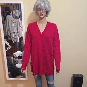 V-Neck Red Cashmere Sweater for Women